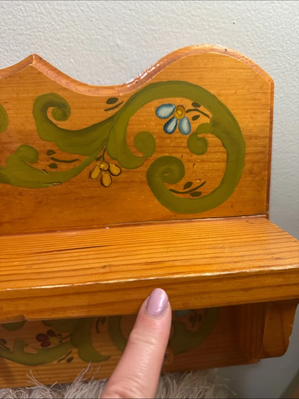 Vintage Handcrafted Wooden Folk Art Painted Shelf With Pegs Cottagecore Country